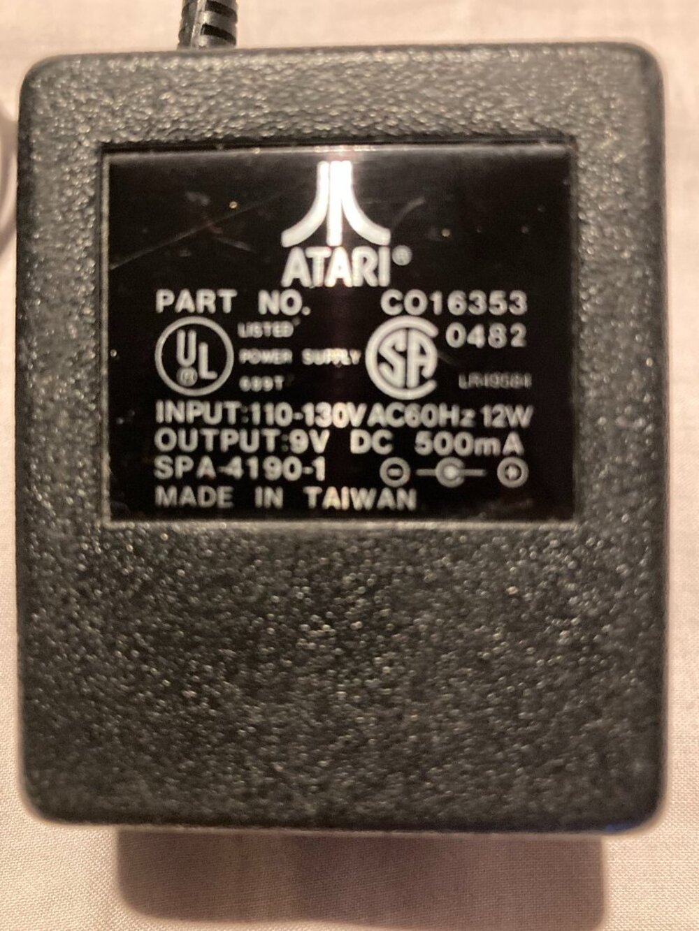 Atari AC Power Supply C016353 9V DC 500mA SPA-4190-1 OEM Vintage 2600 Console